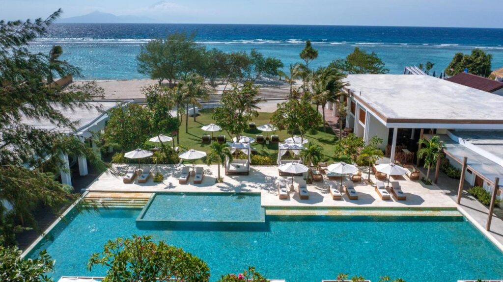 aerial view of luxury resort with beach view