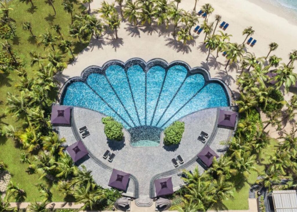 Giant seashell pool and beach at JW Mariott Phu Quoc