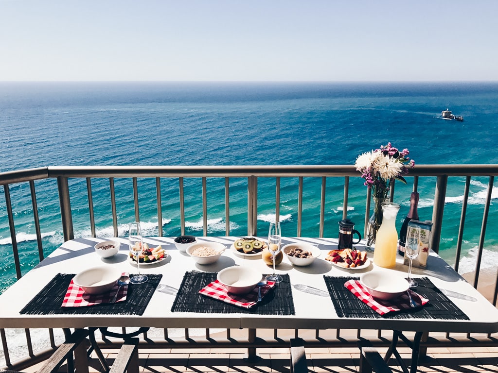 breakfast at a high rise apartment in Surfer Paradise on the Gold Coast Autralia