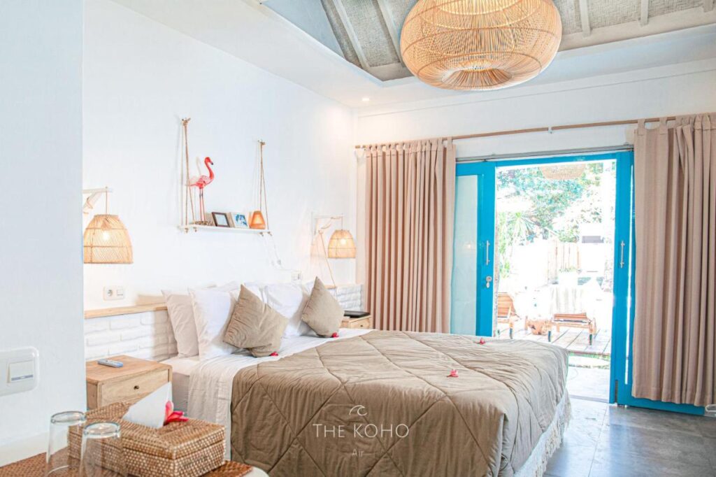cozy bedroom with boho interiors and white walls