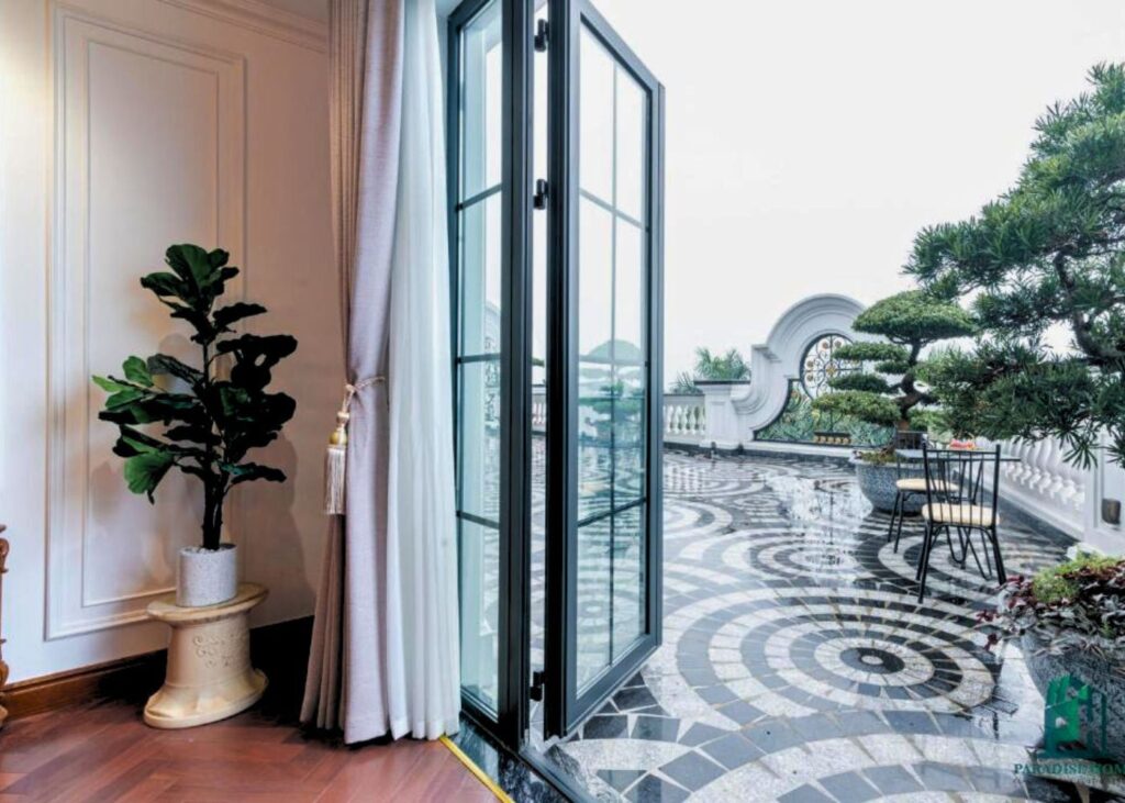 Two-bedroom suite view and terrace and Luxe Paradise Suite Hotel in Hanoi