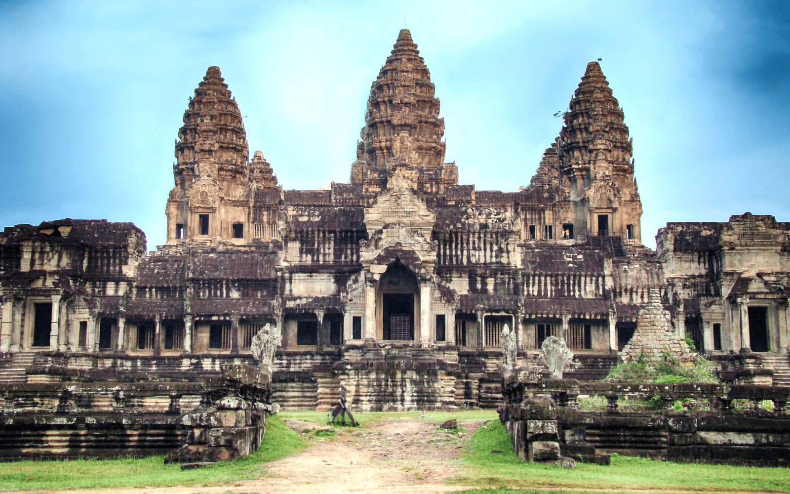 Temple n Angkor Archaeological park on a cloudy day